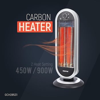 Geepas Carbon Heater, Wide Angle Oscillation Function, GCH28531 | Safety Tip Over Switch | Instant Heating Heater with 2 Heat Setting | Cool Touch Housing | Carry Handle