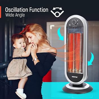 Geepas Carbon Heater, Wide Angle Oscillation Function, GCH28531 | Safety Tip Over Switch | Instant Heating Heater with 2 Heat Setting | Cool Touch Housing | Carry Handle