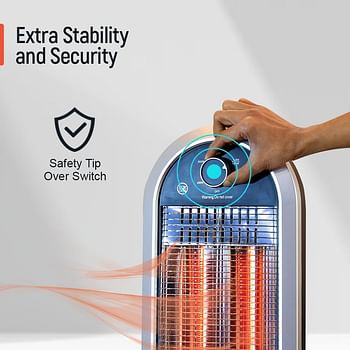 Geepas Carbon Heater, Wide Angle Oscillation Function, GCH28531 | Safety Tip Over Switch | Instant Heating Heater with 2 Heat Setting | Cool Touch Housing | Carry Handle