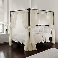 Royale Home Canopy Bed Curtains with Top Ties and Tie Backs, Ivory Sheer for All Bed Sizes