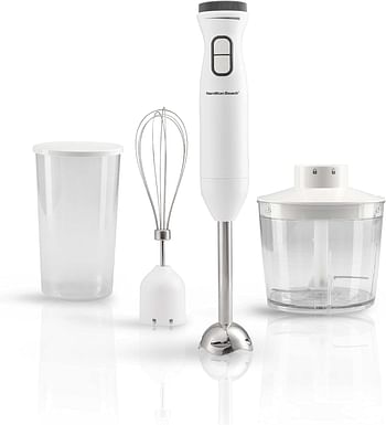 Hamilton Beach 600W Hand Blender with 500ml chopper, whisker, 700ml beaker, variable speed dial and Turbo Boost - blend, whip, chop, mix and puree all in one, 2 storage lids, HB6040-ME