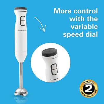 Hamilton Beach 600W Hand Blender with 500ml chopper, whisker, 700ml beaker, variable speed dial and Turbo Boost - blend, whip, chop, mix and puree all in one, 2 storage lids, HB6040-ME