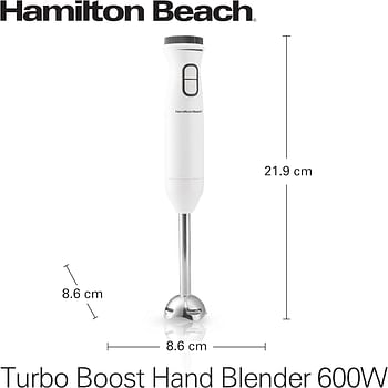 Hamilton Beach 600W Hand Blender with 500ml chopper, whisker, 700ml beaker, variable speed dial and Turbo Boost - blend, whip, chop, mix and puree all in one, 2 storage lids, HB6040-ME