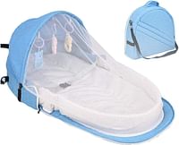 صن بيبي سرير اطفال متعدد الحمل مع شبكة ناموسية - ازرق، قطعة واحدة