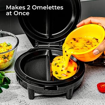 Geepas 1000W Omelette Maker | Dual Electric Non-Stick Egg Cooker | Automatic Temperature Control & Power Light Multi Cooker for Omelettes, Fried, Poached & Scrambled Eggs | Cool Touch