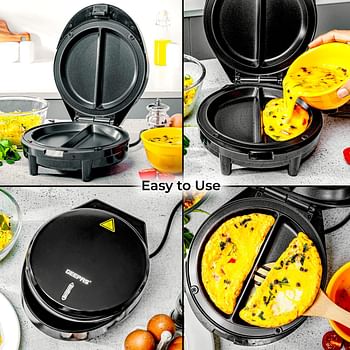 Geepas 1000W Omelette Maker | Dual Electric Non-Stick Egg Cooker | Automatic Temperature Control & Power Light Multi Cooker for Omelettes, Fried, Poached & Scrambled Eggs | Cool Touch