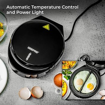 Geepas 1000W Omelette Maker | Dual Electric Non-Stick Egg Cooker | Automatic Temperature Control & Power Light Multi Cooker for Omelettes, Fried, Poached & Scrambled Eggs | Cool Touch