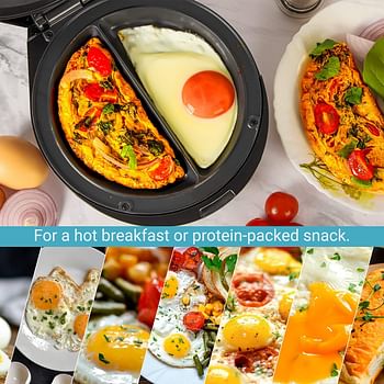 Geepas 1000W Omelette Maker | Dual Electric Non-Stick Egg Cooker | Automatic Temperature Control & Power Light Multi Cooker for Omelettes, Fried, Poached & Scrambled Eggs | Cool Touch