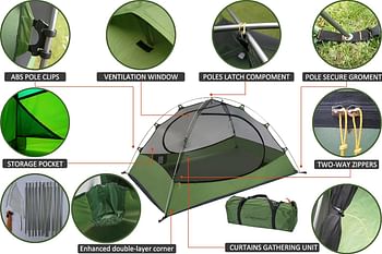 Clostnature Lightweight Backpacking Tent - 3 Season Ultralight Waterproof Camping Tent, Large Size Easy Setup Tent for Family, Outdoor, Hiking and Mountaineering