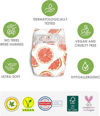 Pureborn Organic Natural Bamboo Baby Disposable Diapers-From 0 to 5 Kg - 68 pcs, Tropic Print, Value Pack, Premium Super Soft, Maximum Leakage protection, Eco friendly Nappies, New born Essentials