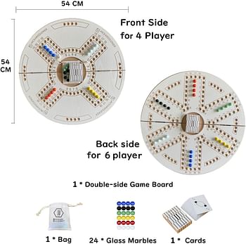 JackarooJoker Double Sided Foldable Wooden Board Game for 4 and 6 Players, White