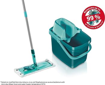 Leifheit Set Combi XL micro duo with back-friendly wiper, wiper press for effective wringing, extra-wide and powerful floor wiper, 12 L bucket, including 2-fiber mop cover