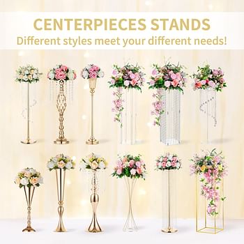 NUPTIO 2 Pcs Metal Flower Floor Vase Column Flower Stand Geometric Centerpieces Vase for Tables, 80cm/31.5in Tall Gold Flower Holder for Home Party Wedding Decorations, Rectangular Flower Display Rack