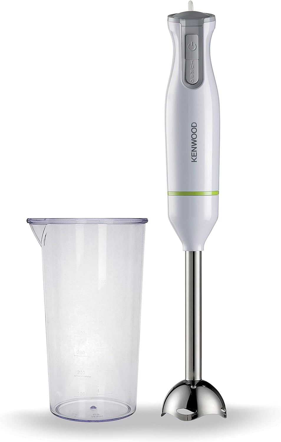 KENWOOD Hand Blender Metal Wand 600W Stick with Graduated Beaker -Turbo Function - Removable for Easy Cleaning HBM02.001WH White/Silver