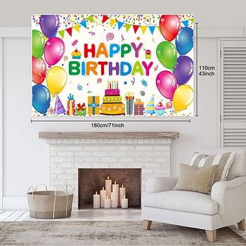 Party Greeting Happy Birthday Banner Backdrop for Birthday Party Decoration Supplies Large 71 x 43” Colorful Fabric Backdrop for Kids Boys Girls