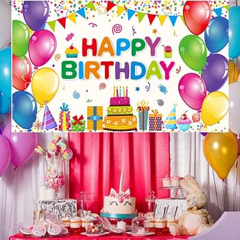 Party Greeting Happy Birthday Banner Backdrop for Birthday Party Decoration Supplies Large 71 x 43” Colorful Fabric Backdrop for Kids Boys Girls