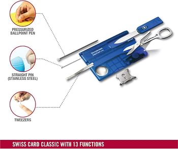 Victorinox 0.7322.T2 Swiss Card Lite 0.7300.T2 Blue Transparent Swiss Made Functional Companion With 13 Functions