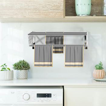 qurutma Clothes Drying Rack Wall Mount，Stainless Steel Accordion Retractable Drying Rack Clothing，Used for Laundry Rooms and Bathrooms,The Large Capacity of 80 Pounds Can be Used Indoors and Outdoor.