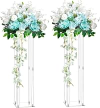 LoveCat 2 Pcs 31.5in Clear Acrylic Vases Wedding Flower Stand Centerpiece, High Column Waypoint Wedding Site Arrangement, Party Table Flower Stand, Wedding Pillars for Wedding Stage Dinner Home Décor