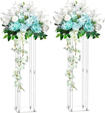 LoveCat 2 Pcs 31.5in Clear Acrylic Vases Wedding Flower Stand Centerpiece, High Column Waypoint Wedding Site Arrangement, Party Table Flower Stand, Wedding Pillars for Wedding Stage Dinner Home Décor