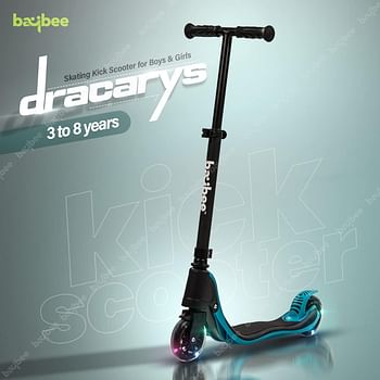 Baybee Dracarys Skate Scooter for Kids, 2 Wheel Kids Scooter with Three Height Adjustable Handle, Flashing LED PU Wheels & Rubber Deck | Kids Kick Scooter for 3 to 8 Years Boys Girls