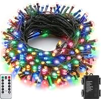 Sukesou Battery Christmas Lights Outdoor 33Ft 100 LED Fairy Lights for Indoor Outdoor Waterproof with Remote Timer 8 Modes Battery Operated String Lights for Outside Party Garden Christmas Tree Décor, Multicolor