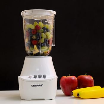 Geepas 3-in-1 Blender- GSB6104N 400W Powerful Motor with 2 Speed Setting and Pulse|Transparent and Unbreakable Jars with Stainless Steel Blade 2 Grinder Attachments Perfect for making Smoothies etc.