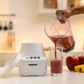 Geepas 3-in-1 Blender- GSB6104N 400W Powerful Motor with 2 Speed Setting and Pulse|Transparent and Unbreakable Jars with Stainless Steel Blade 2 Grinder Attachments Perfect for making Smoothies etc.