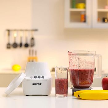 Geepas 3-in-1 Blender- GSB6104N 400W Powerful Motor with 2 Speed Setting and Pulse|Transparent and Unbreakable Jars with Stainless Steel Blade 2 Grinder Attachments Perfect for making Smoothies etc.