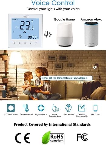 Melfi Wifi Programmable Room AC Smart Thermostat 24 VAC - Energy Saving FCU Central Air Conditioner Touch Controller with Alexa Echo Google Home IFTTT - 3 Speed Fan with Auto & Child Lock