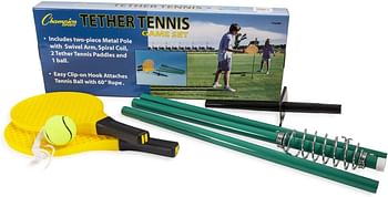 Champion Sports ttgame tetherball tennis - swingball outdoor lawn game for kids - adults and families - backyard tether kit with tennis ball and paddle set - One Size
