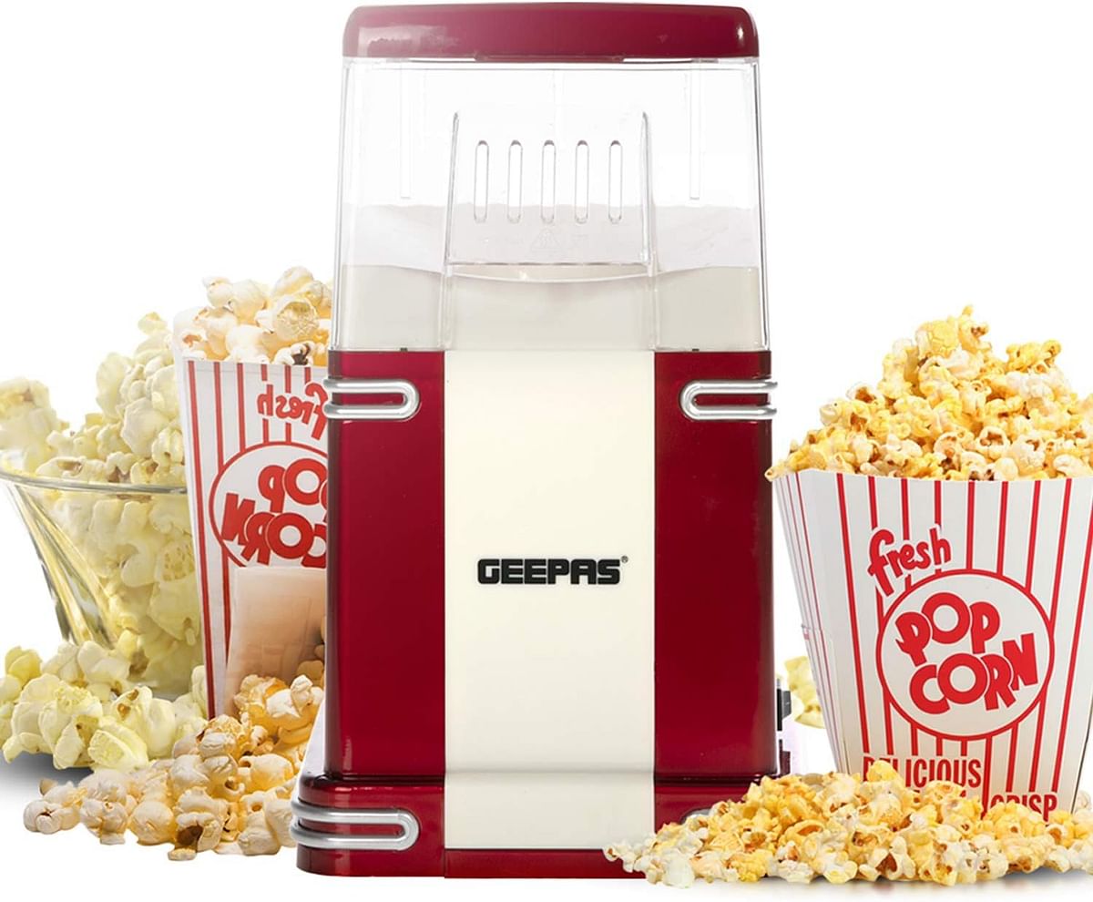 Geepas -GPM841 1200W Electric Popcorn Maker - Makes Hot, Fresh, Healthy and Fat-Free Theatre Style Popcorn Anytime - On/Off Switch, Oil-Free Popcorn Popper