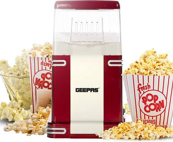 Geepas -GPM841 1200W Electric Popcorn Maker - Makes Hot, Fresh, Healthy and Fat-Free Theatre Style Popcorn Anytime - On/Off Switch, Oil-Free Popcorn Popper