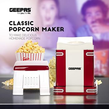 Geepas -GPM841 1200W Electric Popcorn Maker - Makes Hot, Fresh, Healthy and Fat-Free Theatre Style Popcorn Anytime - On/Off Switch, Oil-Free Popcorn Popper