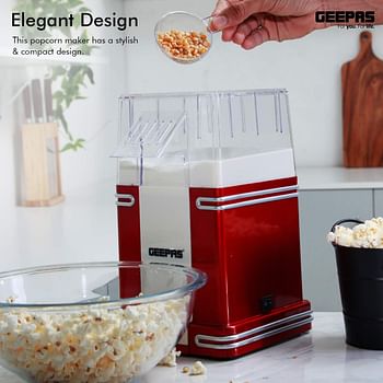 Geepas -GPM841 1200W Electric Popcorn Maker - Makes Hot, Fresh, Healthy and Fat-Free Theatre Style Popcorn Anytime - On/Off Switch, Oil-Free Popcorn Popper