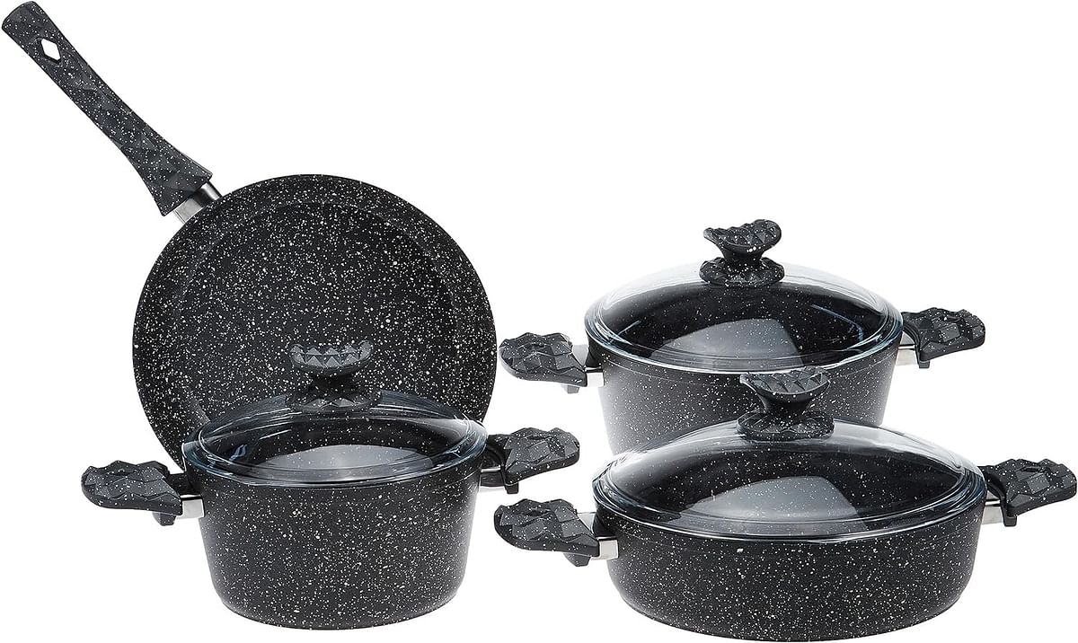 Home Maker Homemaker Granitic Cookware Set - Gray - Set of 7 Pieces