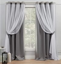 Exclusive home catarina layered solid room darkening blackout and sheer grommet top curtain panel pair, 52x84, soft grey