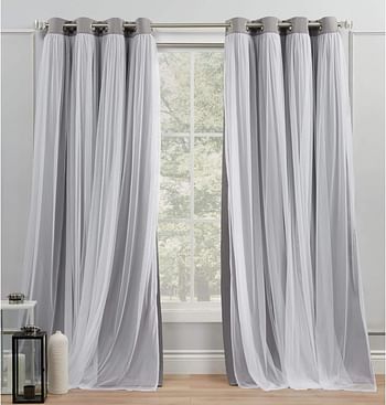 Exclusive home catarina layered solid room darkening blackout and sheer grommet top curtain panel pair, 52x84, soft grey