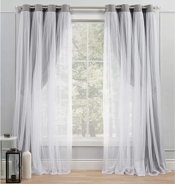 Exclusive home catarina layered solid room darkening blackout and sheer grommet top curtain panel pair, 52x84, soft grey