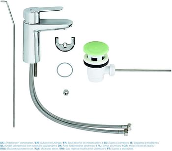 GROHE BauEdge Basin Mixer 1/2" | S-Size | With Plastic Pop-up Waste set 1 1/4" | Water Saving | Easy to Install | Chrome | 23328000