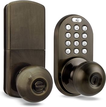 Milocks Tkk-02Aq Digital Door Knob Lock With Electronic Keypad For Interior Doors - Antique Brass