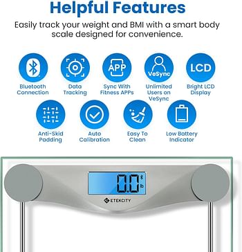 Etekcity Digital Body Weight Bathroom Scale, Large Blue LCD Backlight Display, High Precision Measurements,6mm Tempered Glass, 400 Pounds