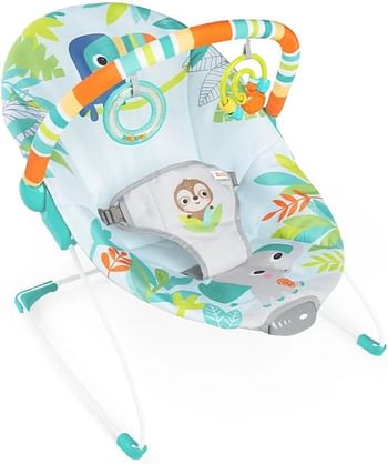 Rainforest Vibes Vibrating Bouncer with 2 toys and removable toy bar
