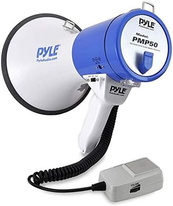 PYLE-PRO Portable Megaphone Speaker PA Bullhorn - Built-in Siren -50W Adjustable Volume Control in 1200 Yard Range, Ideal for Any Outdoor Sports, Cheerleading Fans & Coaches or for Safety Drills-PMP50