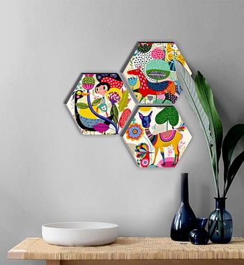 SAF Set of 3 Hexagon Kid's Room Decor Modern Art 6MM MDF UV Textured Home Decorative Gift Item 21 inch x 21 inch Abstract Painting - SANFHX17