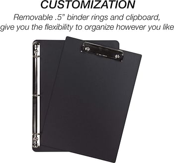 Samsill Professional Padfolio Bundle- Includes Removable Clipboard - 0.5-Inch Round Ring Binder with Secure Zippered Closure and 10.1 Inch Tablet Sleeve - Black - Full Size - 70829
