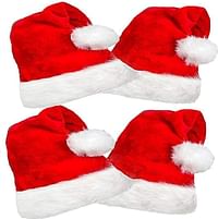 هاوسفاين قبعة عيد الميلاد - قبعات عيد الميلاد المنفوش القطيفة المخملية السميكة الحمراء لعيد الميلاد سانتا - قبعة للبالغين والأطفال مجموعة - قبعات حفلات الكريسماس 4 قطعة