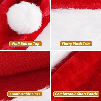 HausFine Christmas Hat 2pcs Set Fluffy Plush Christmas Hats Velvet Thicken Red Xmas Santa Hat for Adults Kids Christmas Party Hats Kit - 4pcs