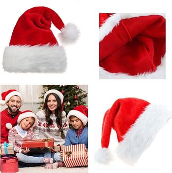 HausFine Christmas Hat 2pcs Set Fluffy Plush Christmas Hats Velvet Thicken Red Xmas Santa Hat for Adults Kids Christmas Party Hats Kit - 4pcs