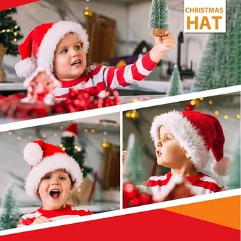 HausFine Christmas Hat 2pcs Set Fluffy Plush Christmas Hats Velvet Thicken Red Xmas Santa Hat for Adults Kids Christmas Party Hats Kit - 4pcs